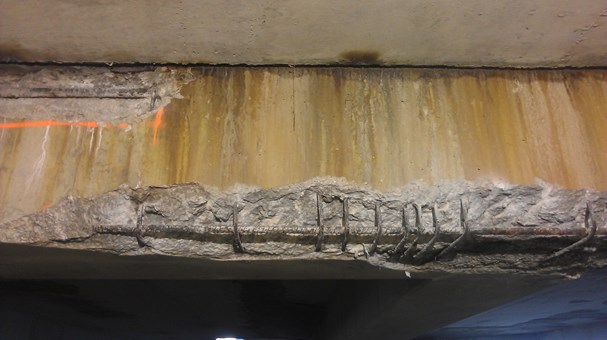 Spalling can be a warning sign of corrosion problems in conventional cast-in-place and post-tensioned concrete structures. Photo courtesy of Western Specialty Contractors.