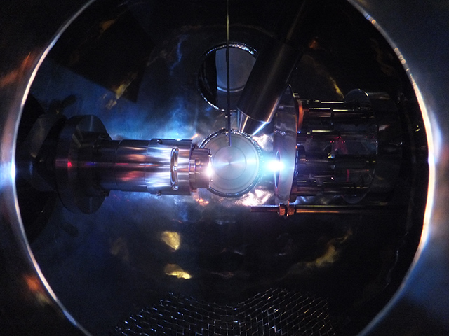 This image shows IIT's pulsed laser deposition (PLD) system in action. CREDIT: Daniel Velazquez and Jeff Terry/Illinois Institute of Technology