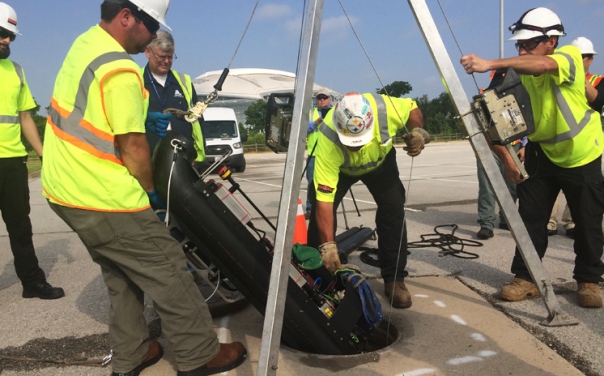 Water utility officials in Arlington, Texas, are utilizing a robotic system to study sewer pipes for signs of internal defects. Photo courtesy of City of Arlington.