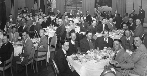 Attendees at the inaugural NACE annual conference in 1945 enjoy the first of many annual banquets.