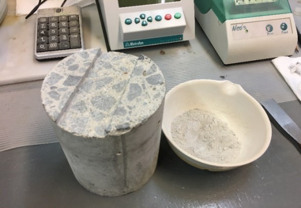 For chloride testing, concrete samples are cast and then ground into powder. Photo courtesy of Karthik Obla.