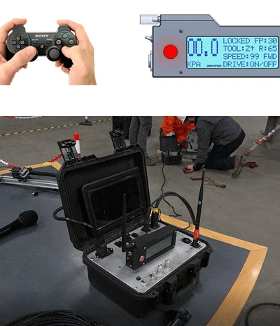 The control station and accessories used to operate the crawling robot. Photo and images courtesy of Quasset.