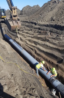An ARO was applied over an FBE coating on a cement mortar-lined pipeline for a new water project. Photo courtesy of Jarod Larson, Banner Associates.