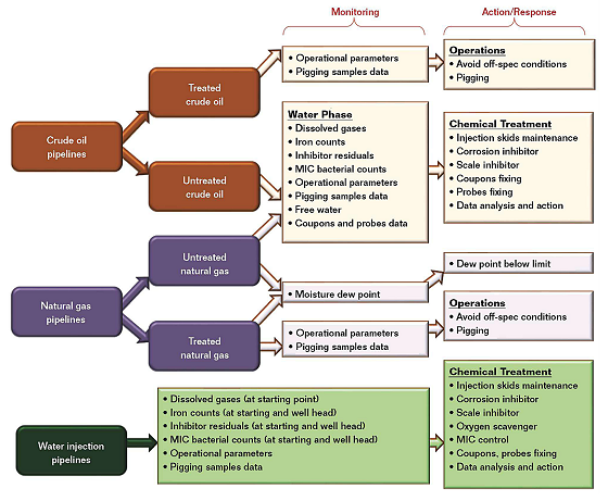 FIGURE 1 Categories of pipeline services, corrosion monitoring, and action for corrosion prevention.