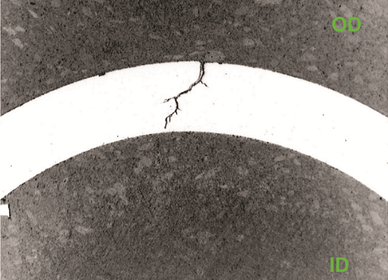 Fig. 3 SEM image showing near through-wall crack initiating on the OD of tubing.