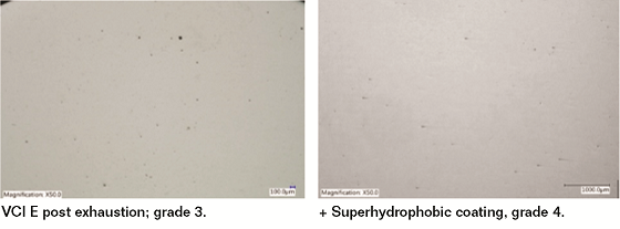 FIGURE 2 VIA tests comparison of VCI E corrosion behaviors using superhydrophobic coating.