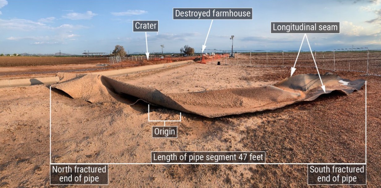The ejected pipe segment just after the rupture. Image courtesy of NTSB.
