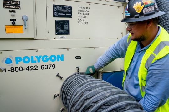 Designing a climate control system requires knowing the location and time of year that the coating project will take place. Polygon operation technicians ensure that design is successfully implemented on site and equipment delivers the desired environmental controls. Photo courtesy of Polygon US.