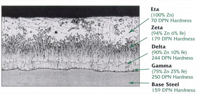 Figure 2: Microstructure of hot-dip galvanized coating on steel.