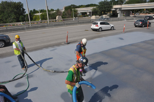 The spray-applied waterproofing products are able to bridge cracks and last decades without extensive maintenance. Photo courtesy of Bridge Preservation.