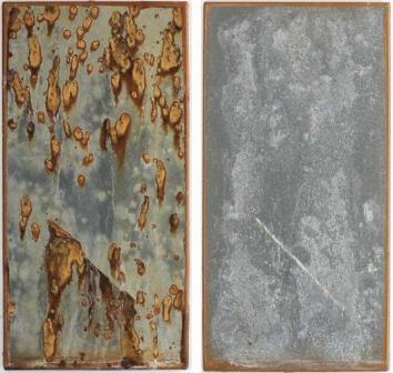 Images of a standard (left) and activated zinc-rich primer (right) after 1,259 hours in an ISO 9227 salt spray test. Photos courtesy of Hempel.