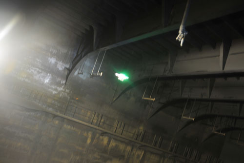 A UAV flies inside a cargo hold during a test inspection at Remontowa Shipyard. Photo courtesy of DNV-GL. 
