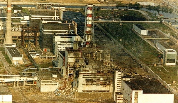 Taken in 1986, this aerial photo shows the destroyed Chernobyl reactor just after the accident. Photo courtesy of EBRD and Novarka.